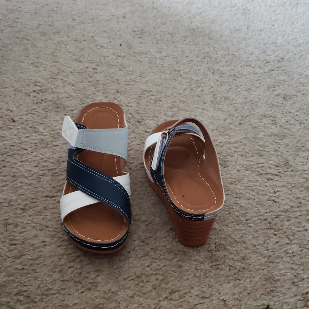 Women's Navy and White Wedge Sandals